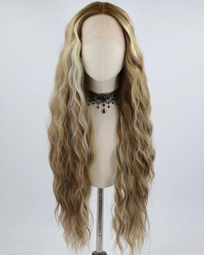 30 Inch Long Curly Blonde Brown Synthetic Lace Front Wig WW639 – Weekendwigs