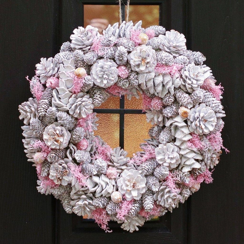 Winter Sparkle Pink Door Wreath