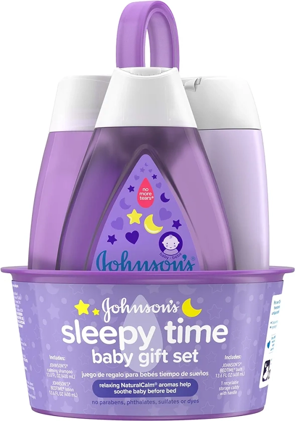 Johnson's Sleepy Time Bedtime Baby Gift Set with Relaxing NaturalCalm Aromas, Bedtime Baby Bath Shampoo, Wash & Lotion Essentials, Hypoallergenic & Paraben-Free, 4 Items