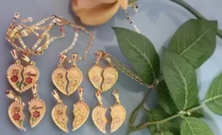 14k Gold Plated | Rose Heart Split and Not Split Pendant | Te Amo cadena | Oro Laminado | Special Gift for couples |