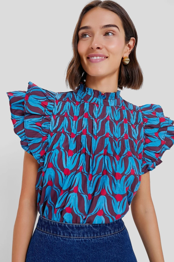 Tulip Red Pintuck Ruffle Top | Oliphant