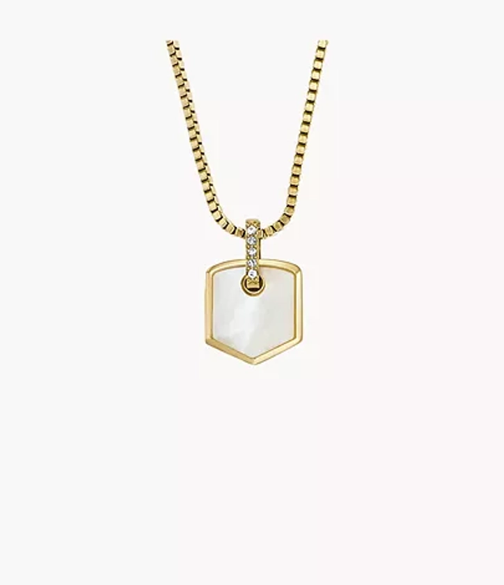 Heritage Crest Mother of Pearl Gold-Tone Stainless Steel Chain Necklace