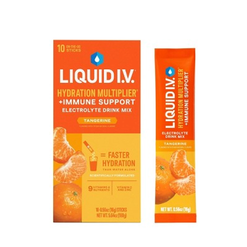 Liquid I.V. Hydration Multiplier + Immune Support Powder Energy Supplements - Tangerine - 0.56oz each/10ct