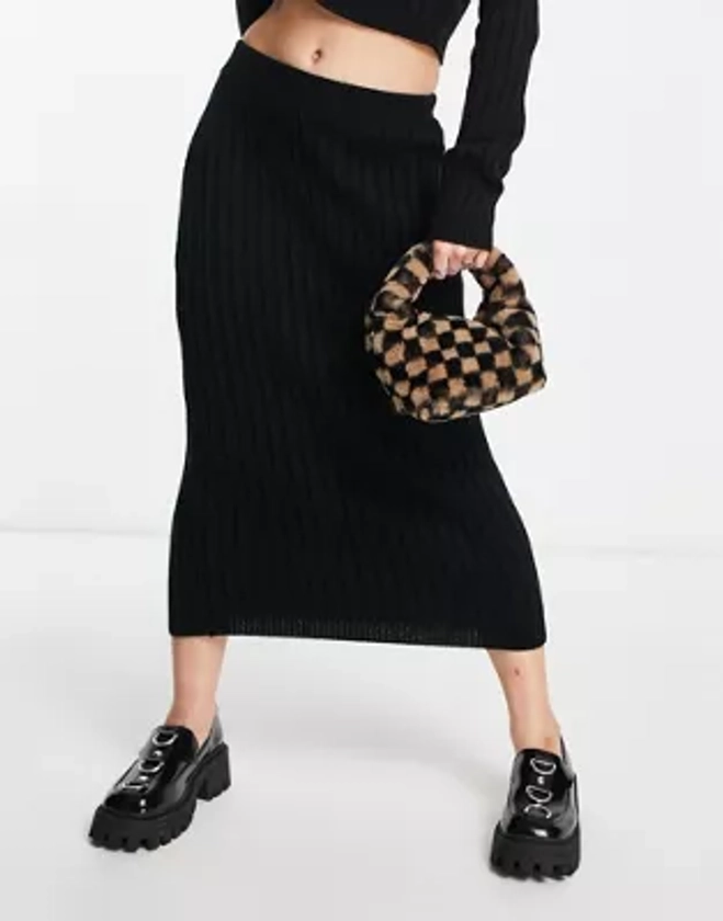 ASOS DESIGN co-ord knitted midi skirt in black | ASOS