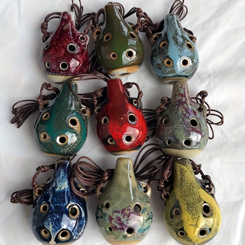 Vintage Style 6-Hole Miniature Ocarina: Handcrafted Ceramic, Glazed Finish, Decorative & Musical Elegance - Random Colors