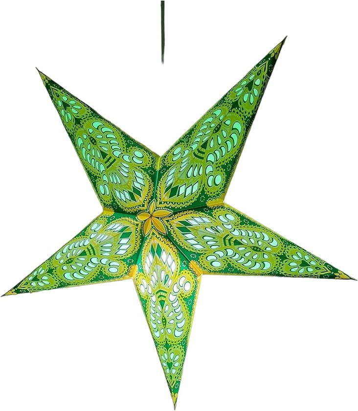 Yepsio Paper Star Lantern Lampshade Ceiling Light Shades Large 60cm Star Hanging Decorations for Christmas Wedding Home Decoration Party (Green, Yellow) (YLS5)