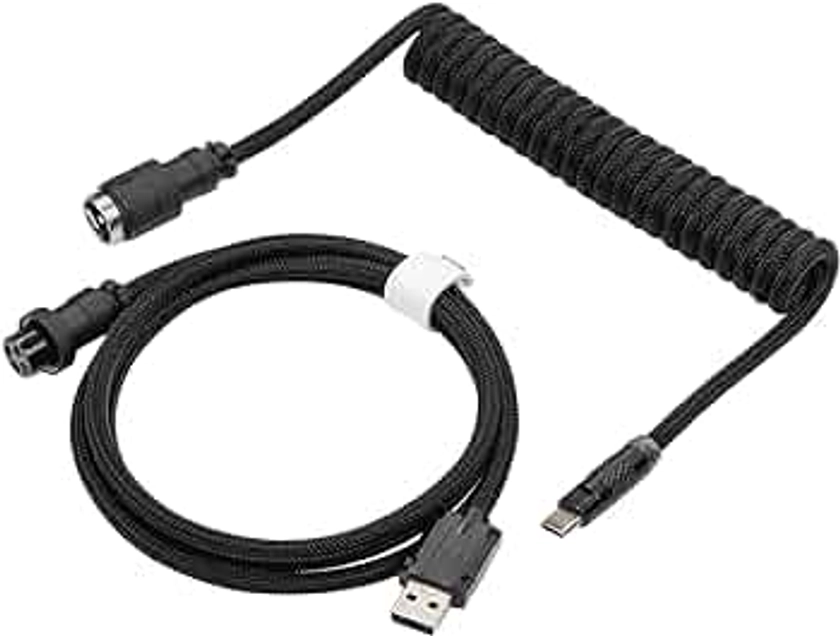 EPOMAKER Mix PRO Câble USB C enroulé, 1,5 m, double gaine pour clavier mécanique, avec connecteur Aviator à 4 broches amovible pour clavier de jeu (noir)