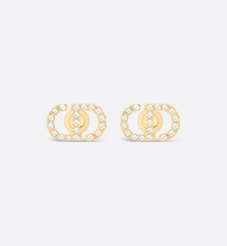 Mini puces d'oreilles Petit CD Métal finition dorée et cristaux argentés | DIOR