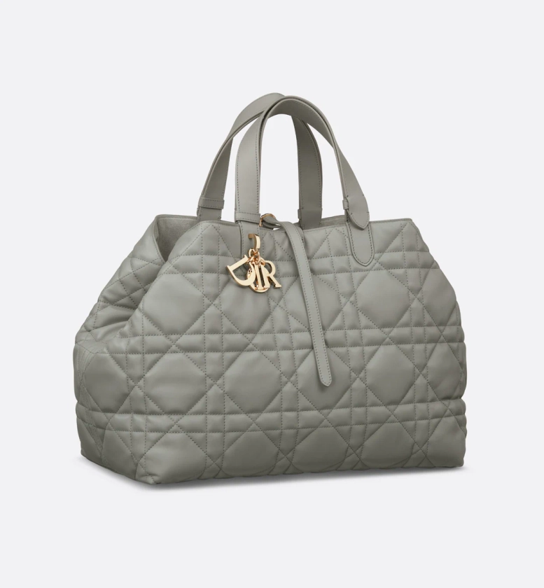 Large Dior Toujours Bag Stone Gray Macrocannage Calfskin | DIOR