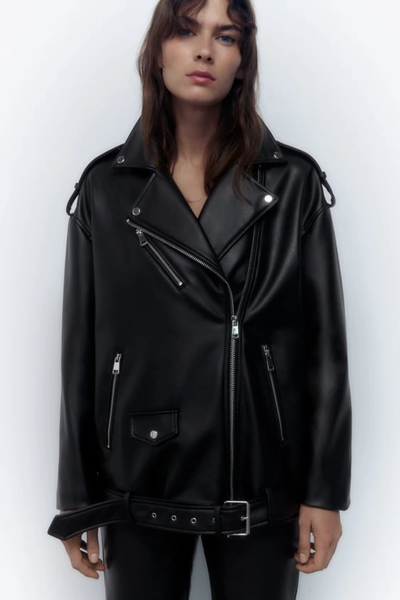 OVERSIZED FAUX LEATHER BIKER JACKET