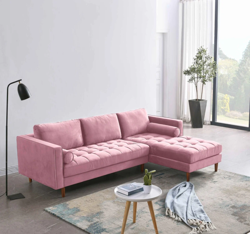 Rubeza Scott 4 Seater Right Hand Facing Chaise End Corner Sofa - Taffy Pink