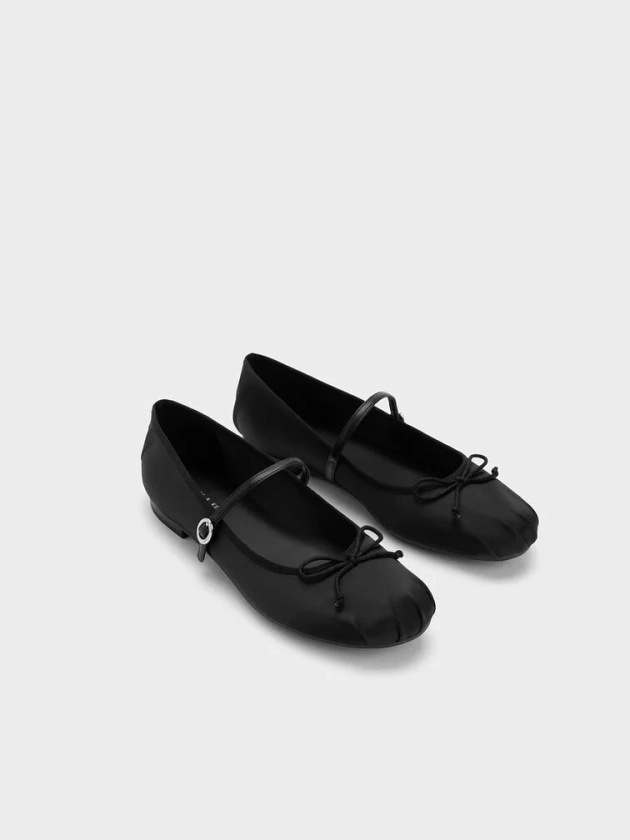 Black Satin Bow Mary Jane Flats | CHARLES & KEITH