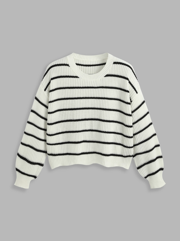 Striped Knit Round Neckline Long Sleeve Top Curve & Plus