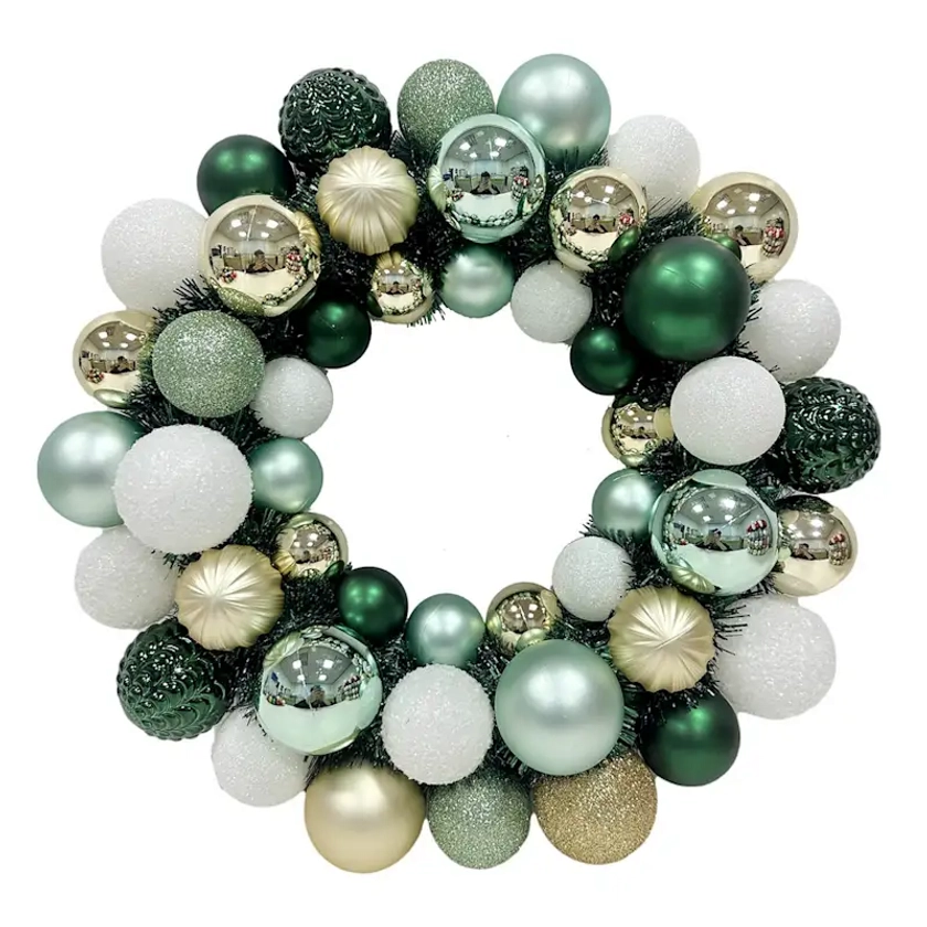 Honeybloom Green Ornament Wreath, 15"