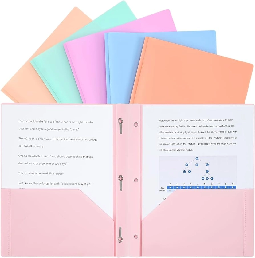 Amazon.com : Two-Pocket-Folders with 3 Prongs, Letter Size Plastic Folders with Pockets and Prongs, Poly Plastic Folders for Office & School. 6 Pastel Colors (Pastel Color) : Office Products