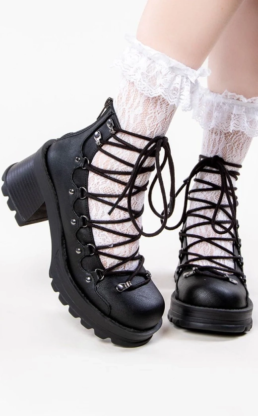 BRATTY-32 Black Lace Up Ankle Bootie