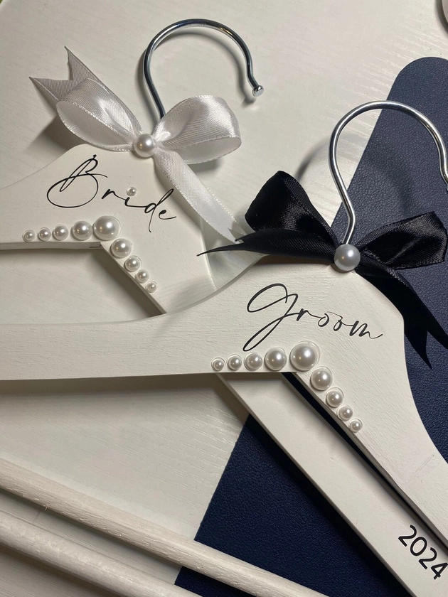 Bride and Groom Pearl Wedding Day Hangers Set of 2 - Etsy UK