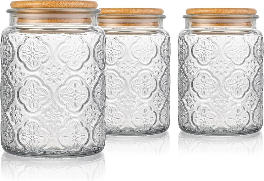 Danmu Art Tea Coffee Sugar Canisters Sets Glass Jars with Lids Set of 3 Glass Airtight Storage Jars with Bamboo Lids (Begonia, 700ml) : Amazon.co.uk: Home & Kitchen