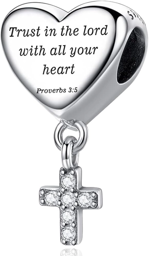 Cross Dangle Charm Fit for Pandora Charms Bracelet Love Heart Christian Bible Verse Charms Prayer Faith Religious Jewelry Gifts for Woman
