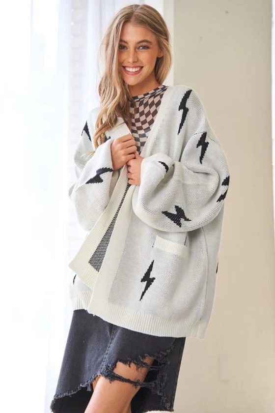 Lightning Bolt Oversized Cardigan | Bolt Cardigan | Rock Shop | Pretty Attitude