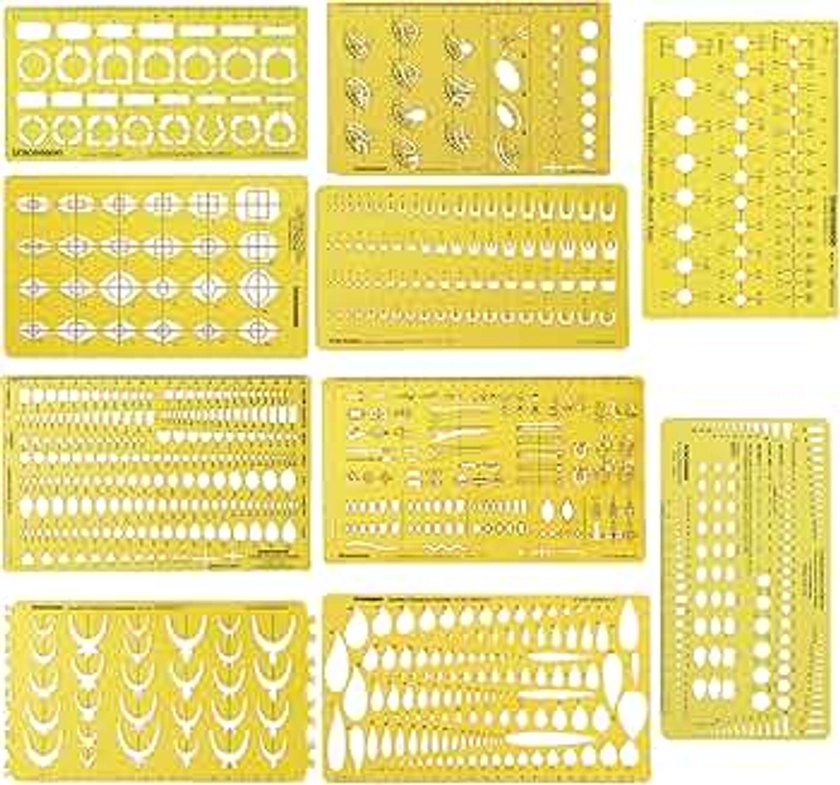 Traceease Multi,Pattern Jewelry Template for Rings- Stones- Diamond Size & Weight Estimator Drafting Tools Stencils- Pack of 10 Pieces