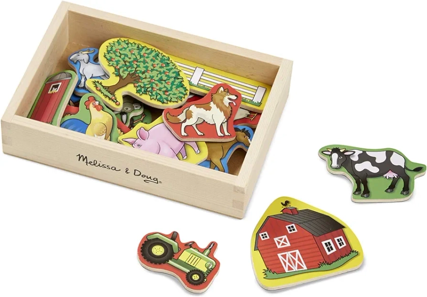 Melissa & Doug Wooden Farm & Animal Magnets | Magnets for Kids | Fridge Magnets for Kids | Early Development & Activity Toys | Learning Toys | Toys for 2+ Year Old Girls or Boys , Small