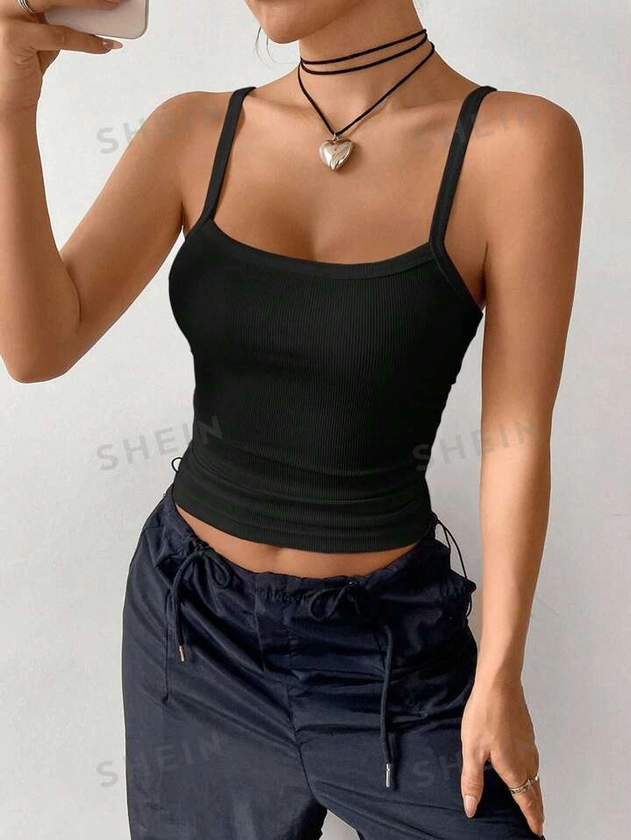 Solid Ruched Knot Side Crop Cami Top
