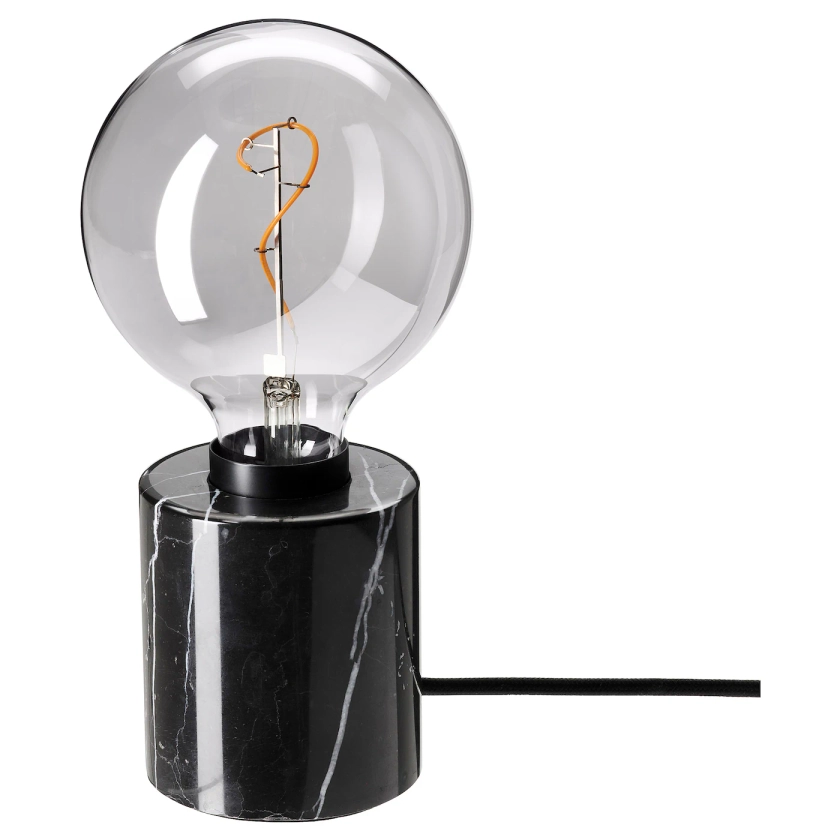 MARKFROST / MOLNART Table lamp with light bulb, black/grey clear glass, 125 mm - IKEA