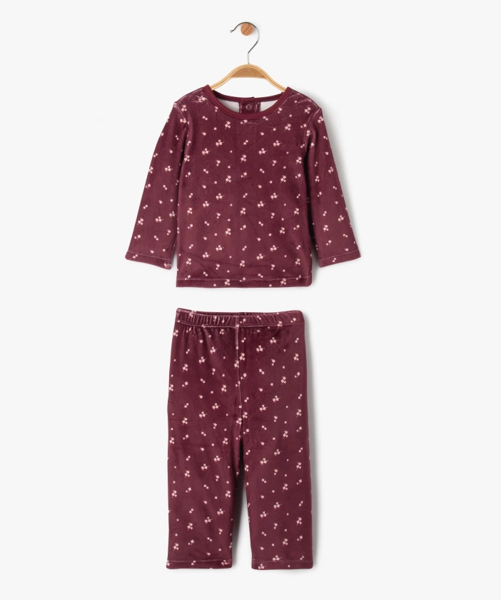 Pyjama en velours 2 pièces imprimé bébé fille rose | GEMO