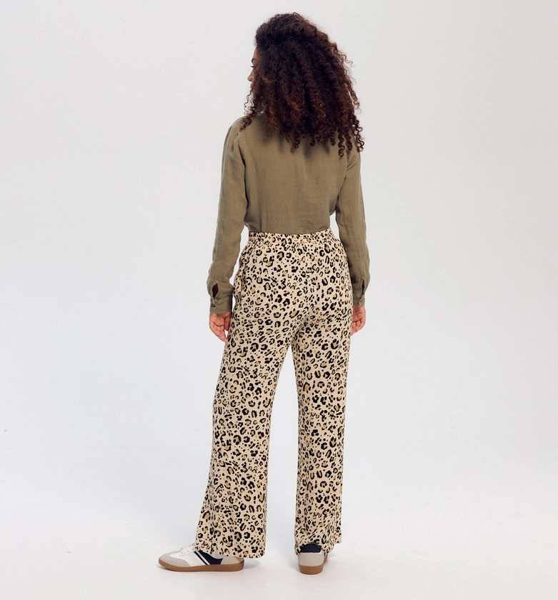 Pantalon large imprimé léopard - Imprimé écru