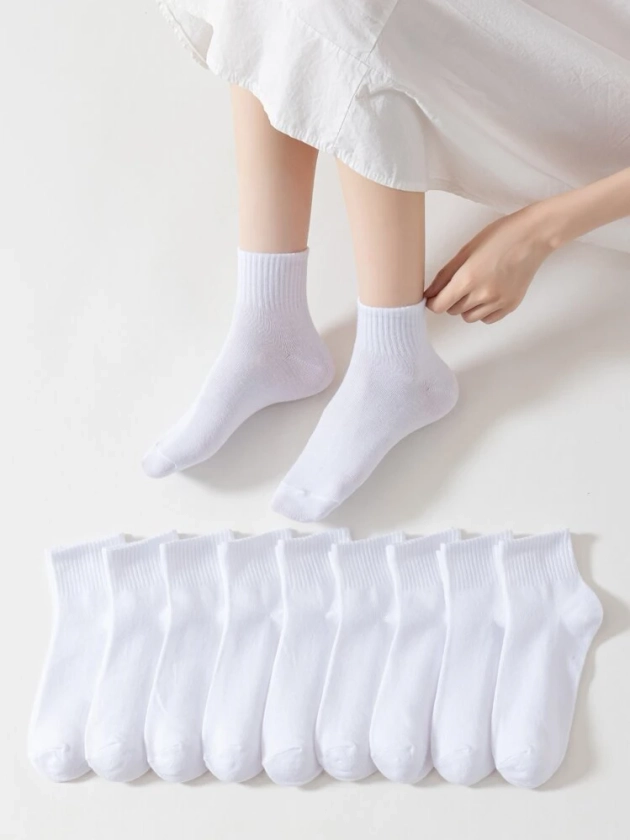 10 Pairs Of White Women's Socks