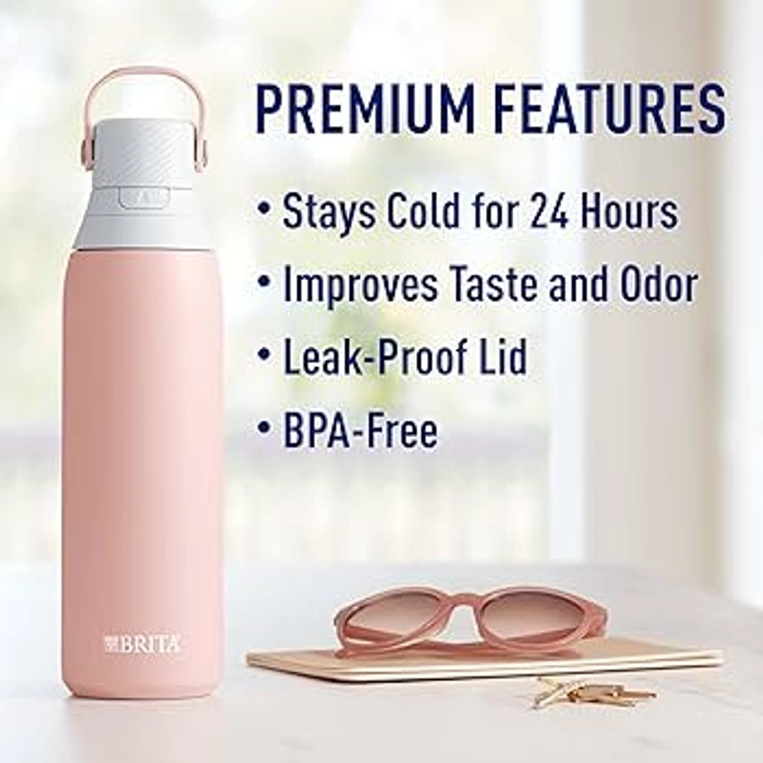 Amazon.com: Brita Stainless Steel Premium Filtering Water Bottle, BPA-Free, Replaces 300 Plastic Water Bottles, Filter Lasts 2 Months or 40 Gallons, Includes 1 Filter, Kitchen Accessories, Rose - 20 oz.: Home & Kitchen