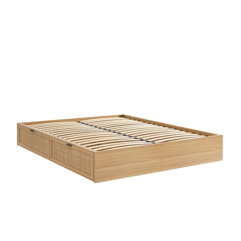 Cadre de lit à tiroirs cannage rotin 140x190 sommier inclus Amana | Maisons du Monde