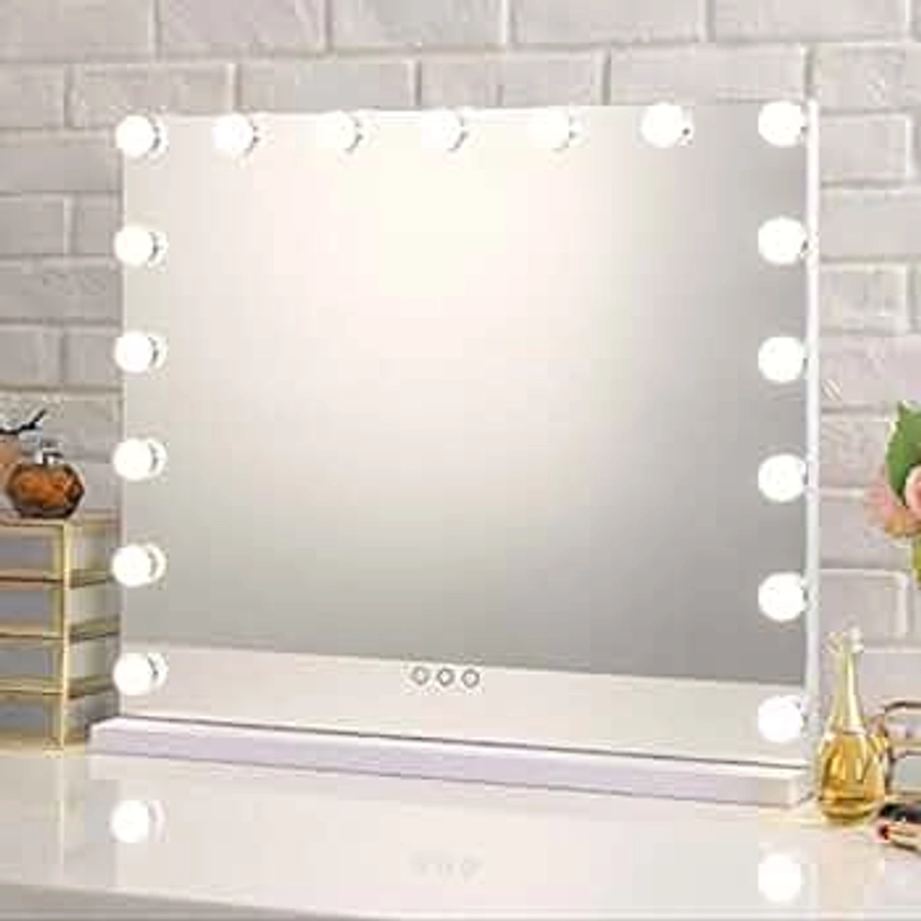 Saimeihome Hollywood Vanity Mirror with 17 Dimmable Bulbs, LED Makeup Mirror with 3 Color Modes, Smart Touch Mirror with Adjustable Brightness,Tabletop,70 x 55 cm (White)