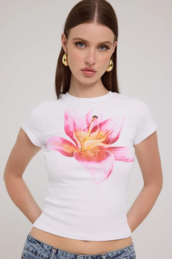 Luck & Trouble Rose Mallow Flower Tee White 4