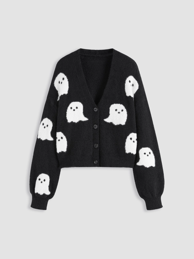 Knit V-neck Ghost Button Cardigan