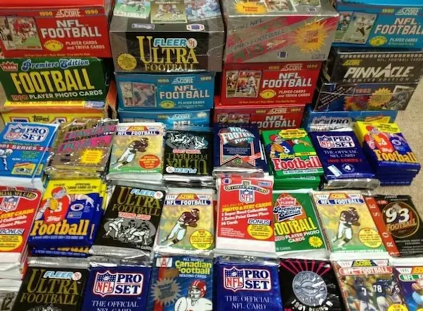 100 Unopened Vintage NFL Football Cards in Factory Sealed Wax Packs | Meltzer Sports Co.