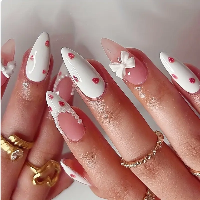 Chic shaped Press Nails Strawberry - Temu