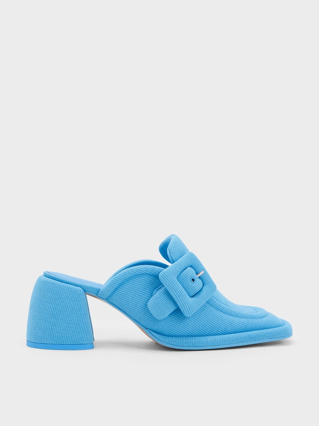 Blue Sinead Woven Buckled Loafer Mules | CHARLES & KEITH