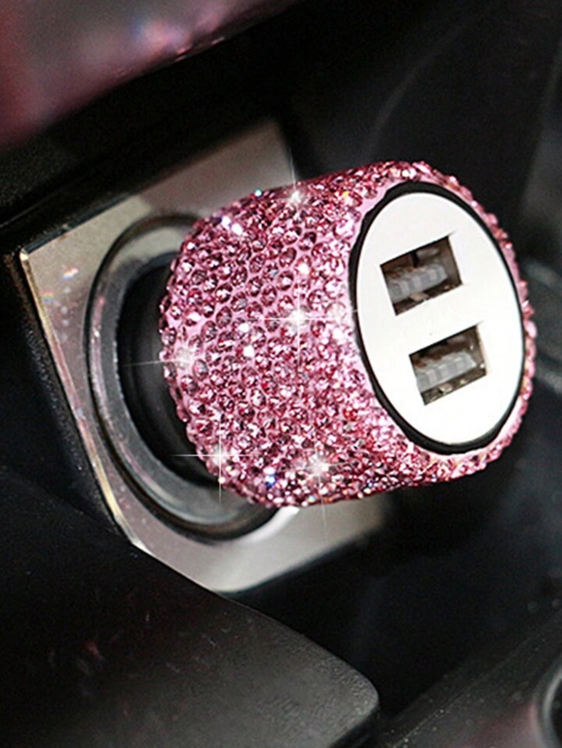 New Bling USB Car Charger 5V 2.1A Dual Port Fast Adapter Pink Car Decor Car Styling Diamond Car Accessories Interior for Woman