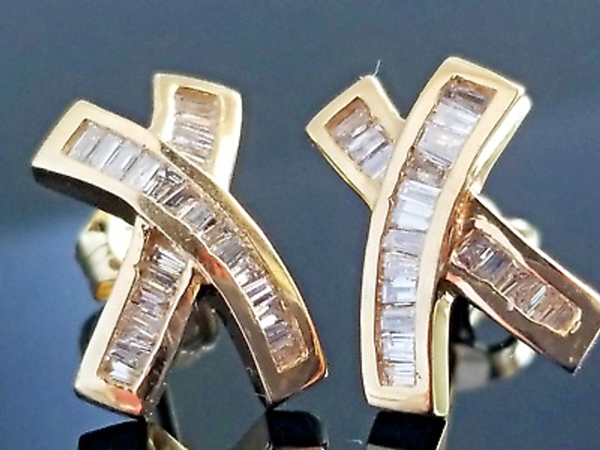 Quality X Channel Set Baguette Diamond 14k earrings