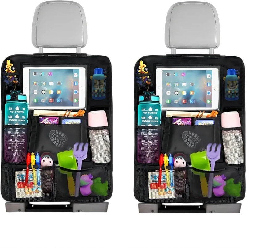 Organisateur Voiture Enfant, 2 PCS Rangement Auto Accessoire Interieur avec Poche iPad 10'', 10 poches Dossier de Voiture Protecteur de Siège , Noir