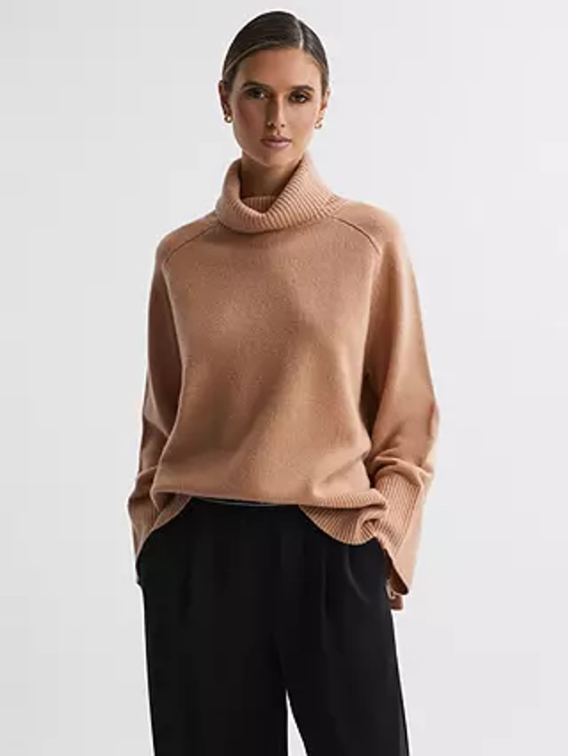 Reiss Edina Wool Cashmere Blend Roll Neck Jumper, Camel