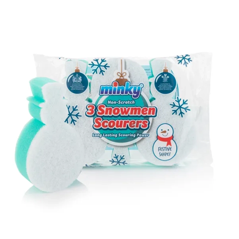 Minky Pack of 3 Non Scratch Festive Snowman Scourers