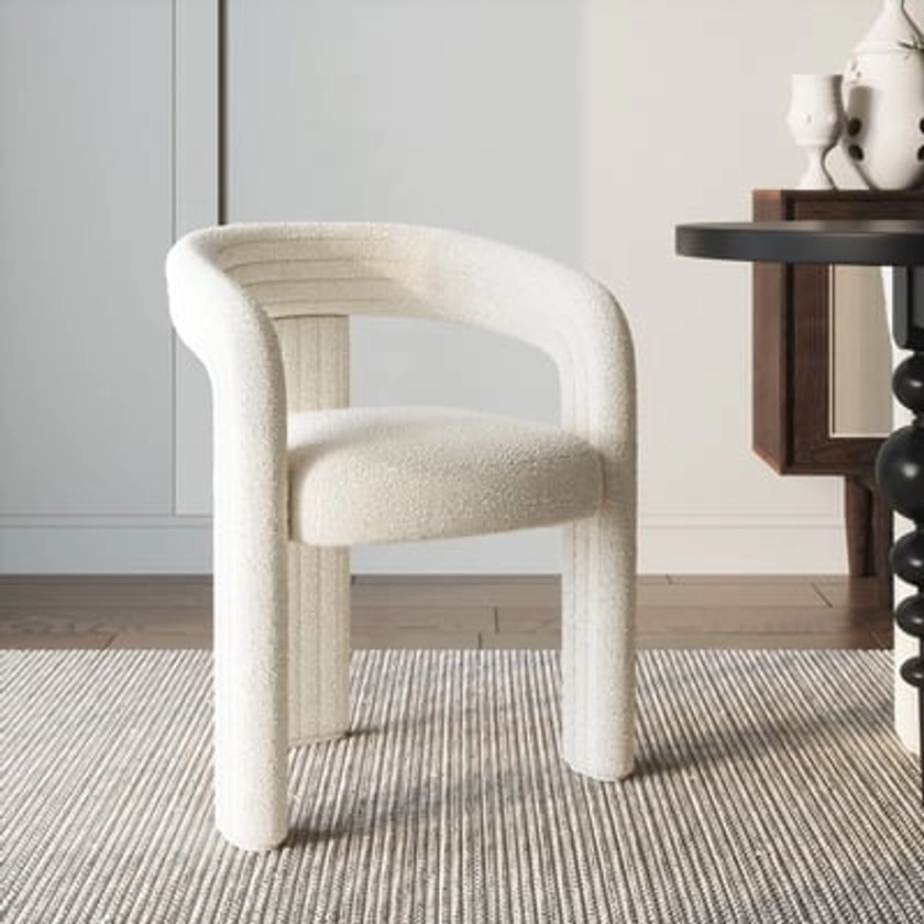 White Boucle Dining Room Chair Set of 2 Modern Channel Back C-Shaped Dining Chair | Homary 