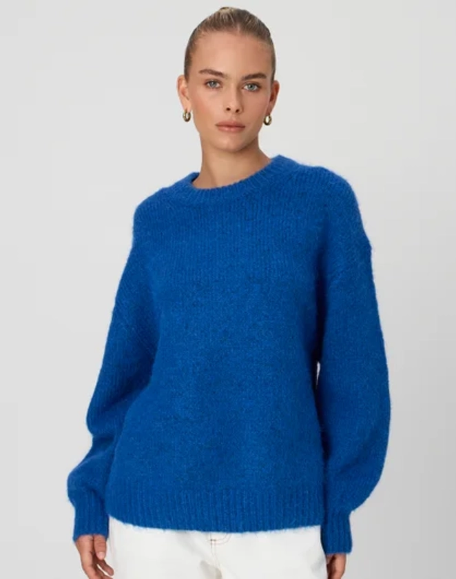 Longline Cosy Knit Jumper in Blue Who | Glassons