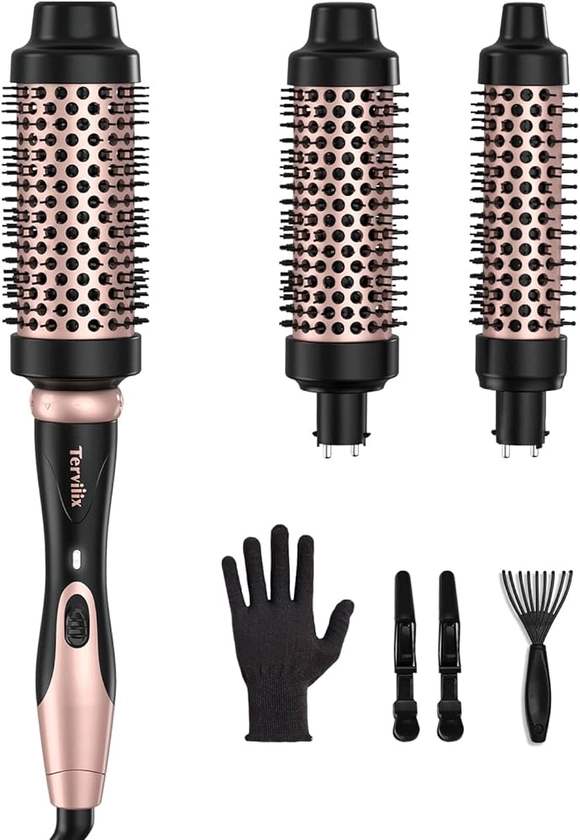 Terviiix Thermal Brush, Ensemble de brosses thermiques interchangeable 3 en 1, baguette à boucler en céramique, One Temp 200℃ Brosse chaude pour cheveux moyens à épais et grossiers, double voltage