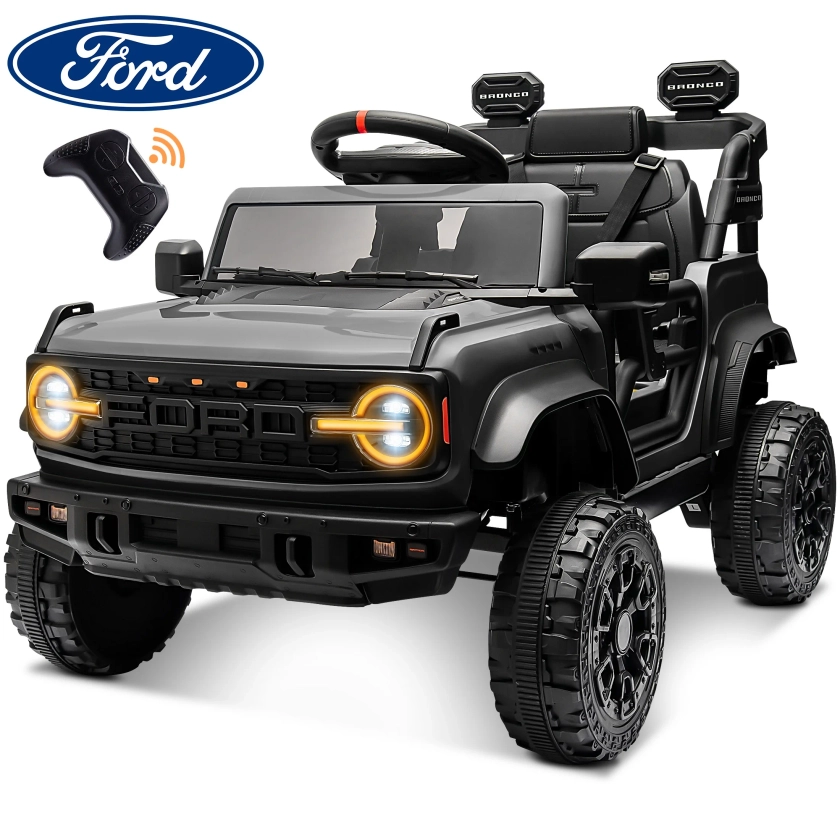 12V Powered Ride on Car Toy, Ford Bronco Raptor Kids Electric Vehicle Car with Parent Remote, Battery Powered Ride on Truck for Boys Girls w/ Rear Wheel Suspension, Bluetooth, Black