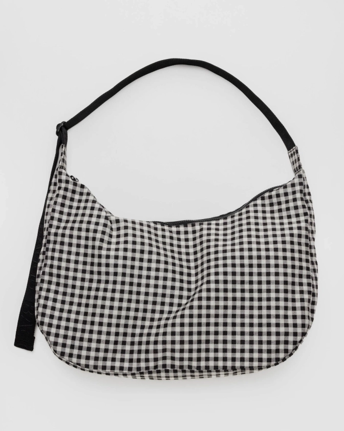 Large Nylon Crescent Bag : Black & White Gingham - Baggu