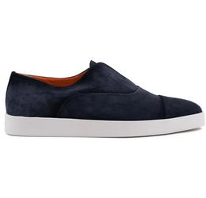 Suède slip-on schoen met sneakerzool, donkerblauw